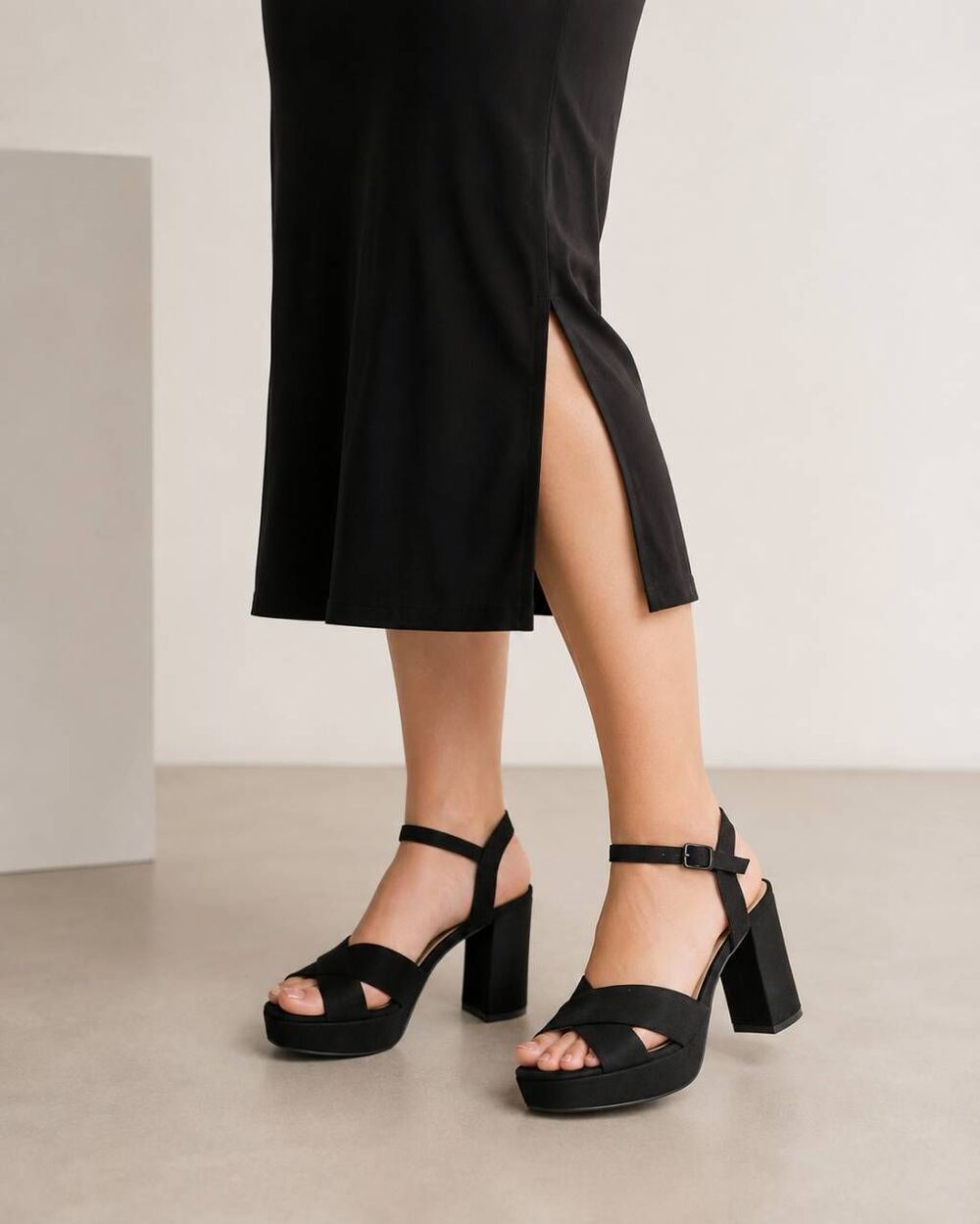 Lane Bryant Black Textile Platform Block Heel Sandals Women’s 7W Wide